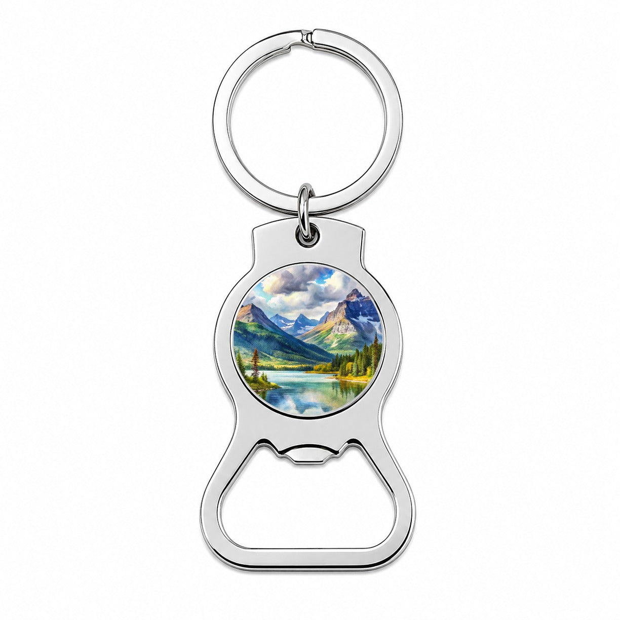 Glacier National Park Montana Watercolor Style Bottle Opener Keychain
