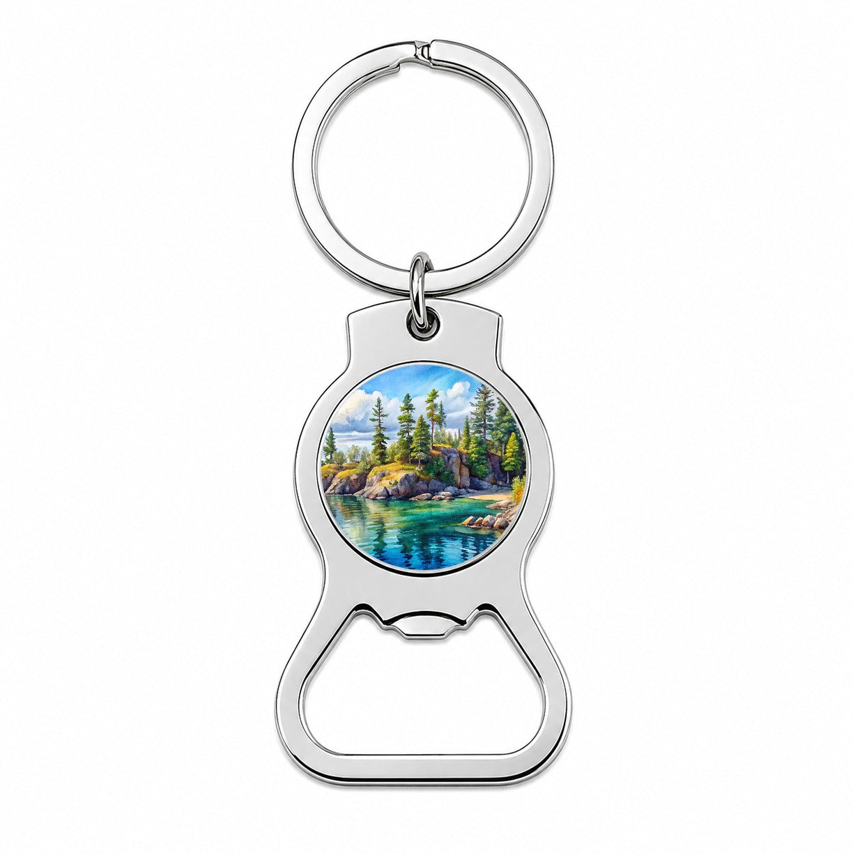Isle Royale National Park Michigan Watercolor Style Bottle Opener Keychain