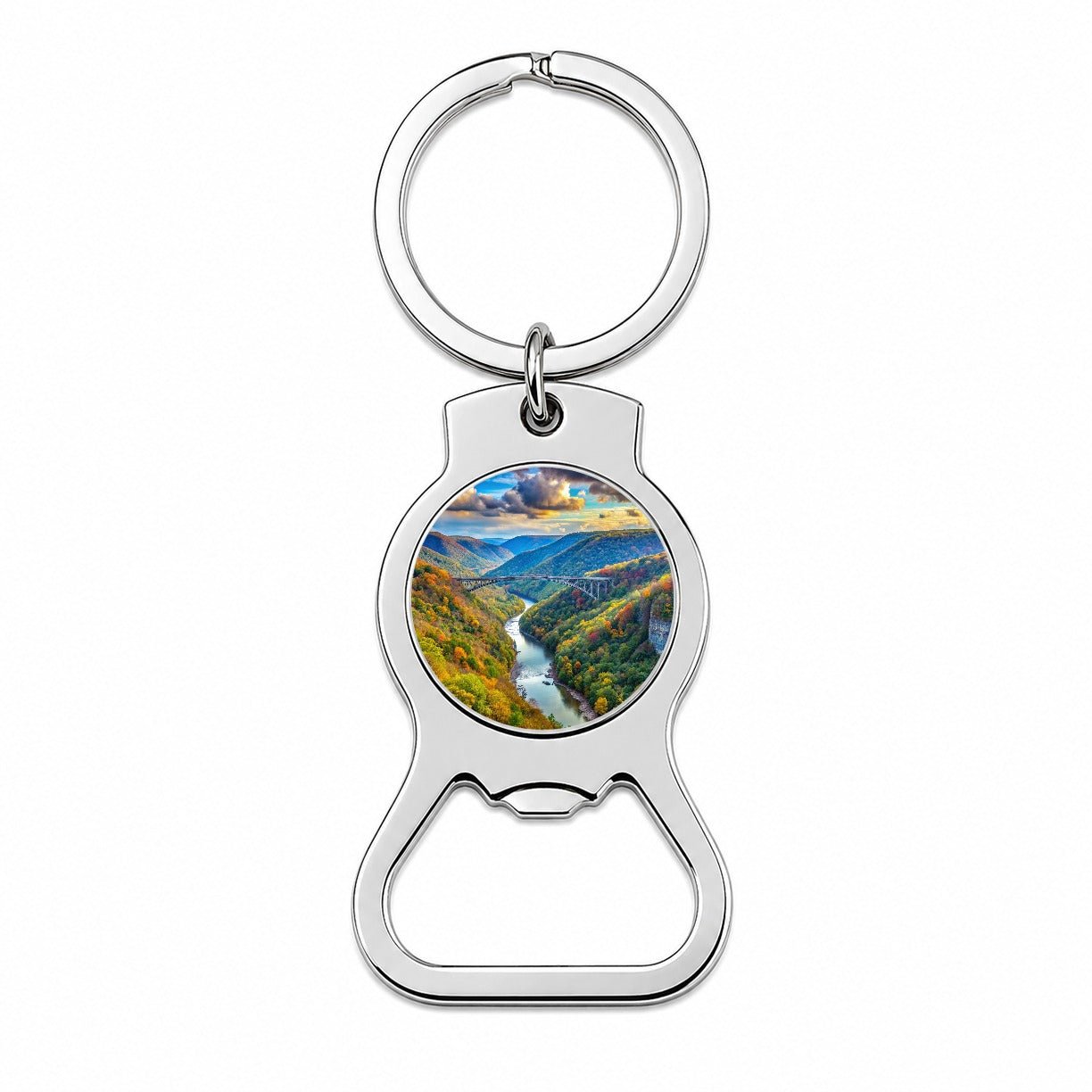 New River Gorge National Park and Preserve West Virginia Watercolor Style Bottle Opener Keychain