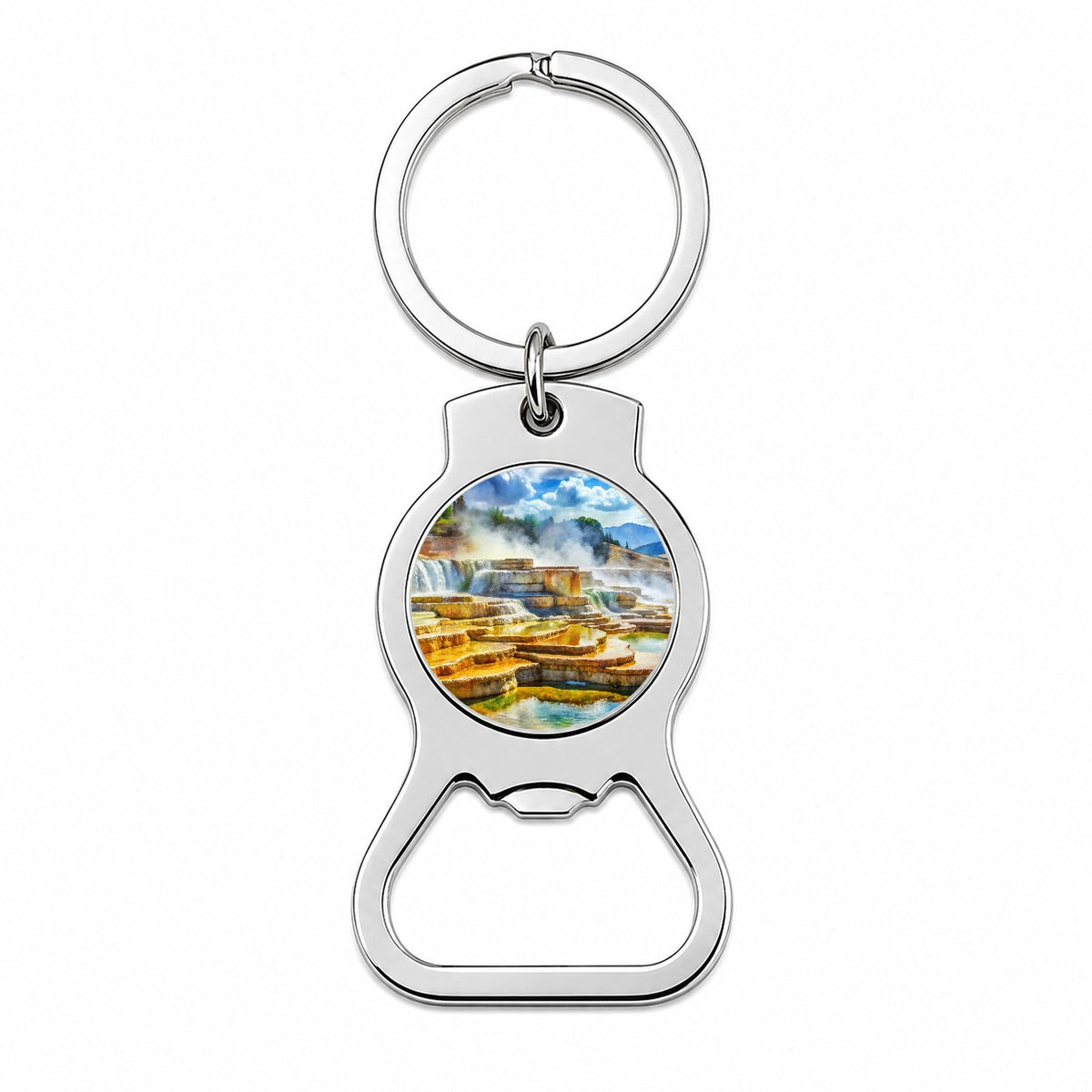 Yellowstone National Park Mammoth Hot Springs Watercolor Style Bottle Opener Keychain