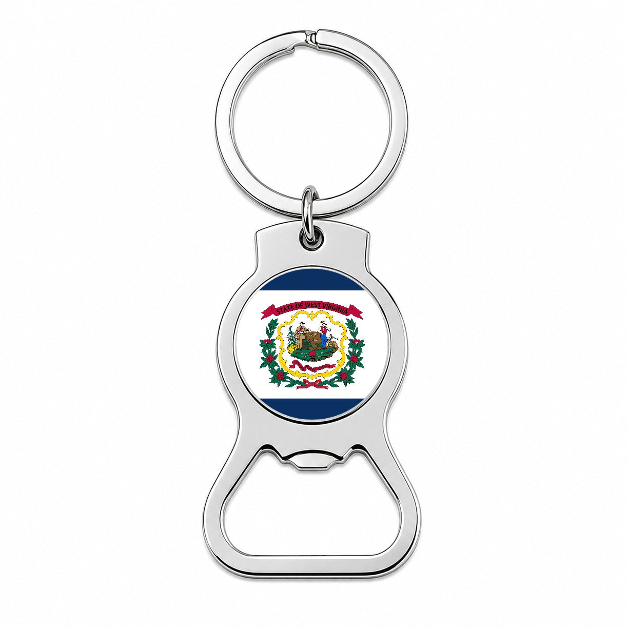 West Virginia WV State Flag Bottle Opener Keychain