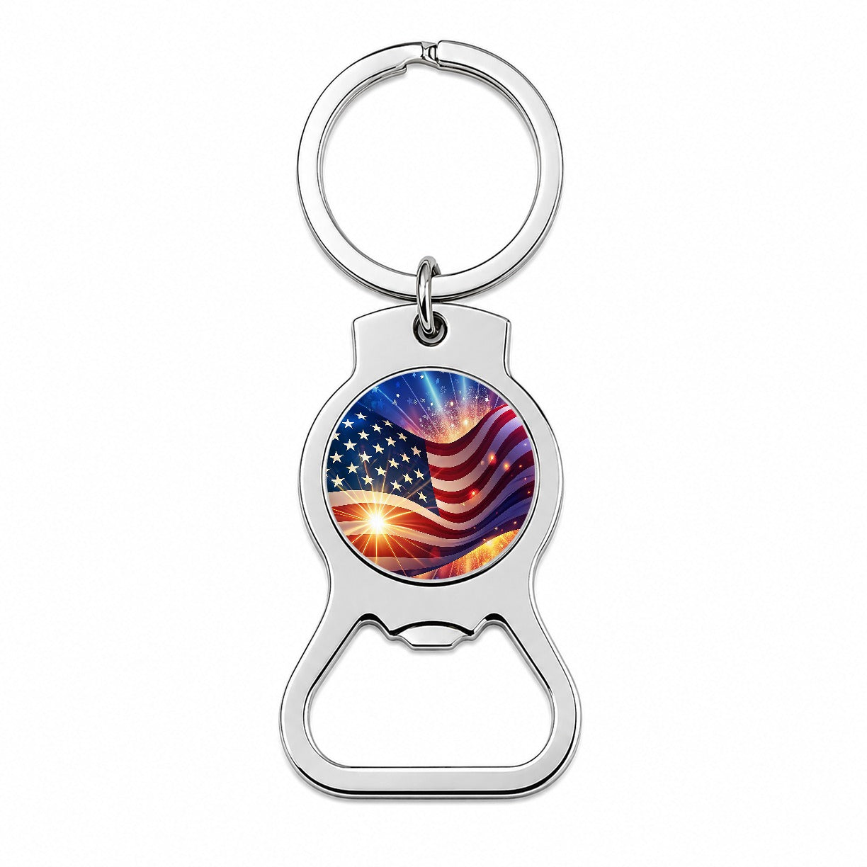 American Flag Sparkling Waving Patriotic Bottle Opener Keychain