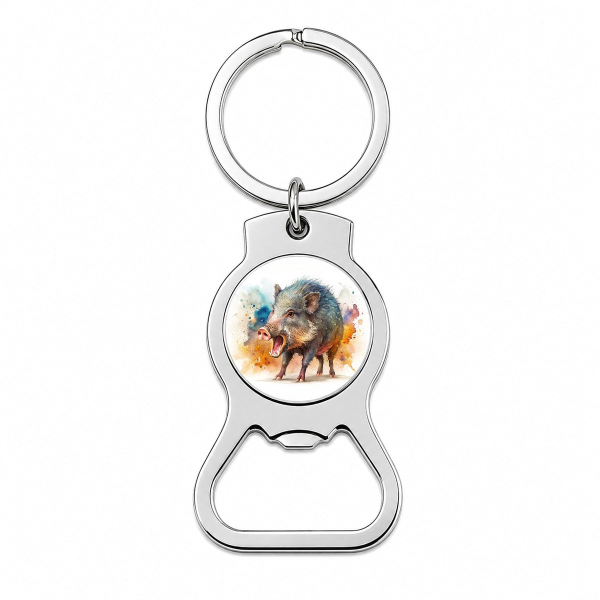 Angry Javelina Watercolor Bottle Opener Keychain