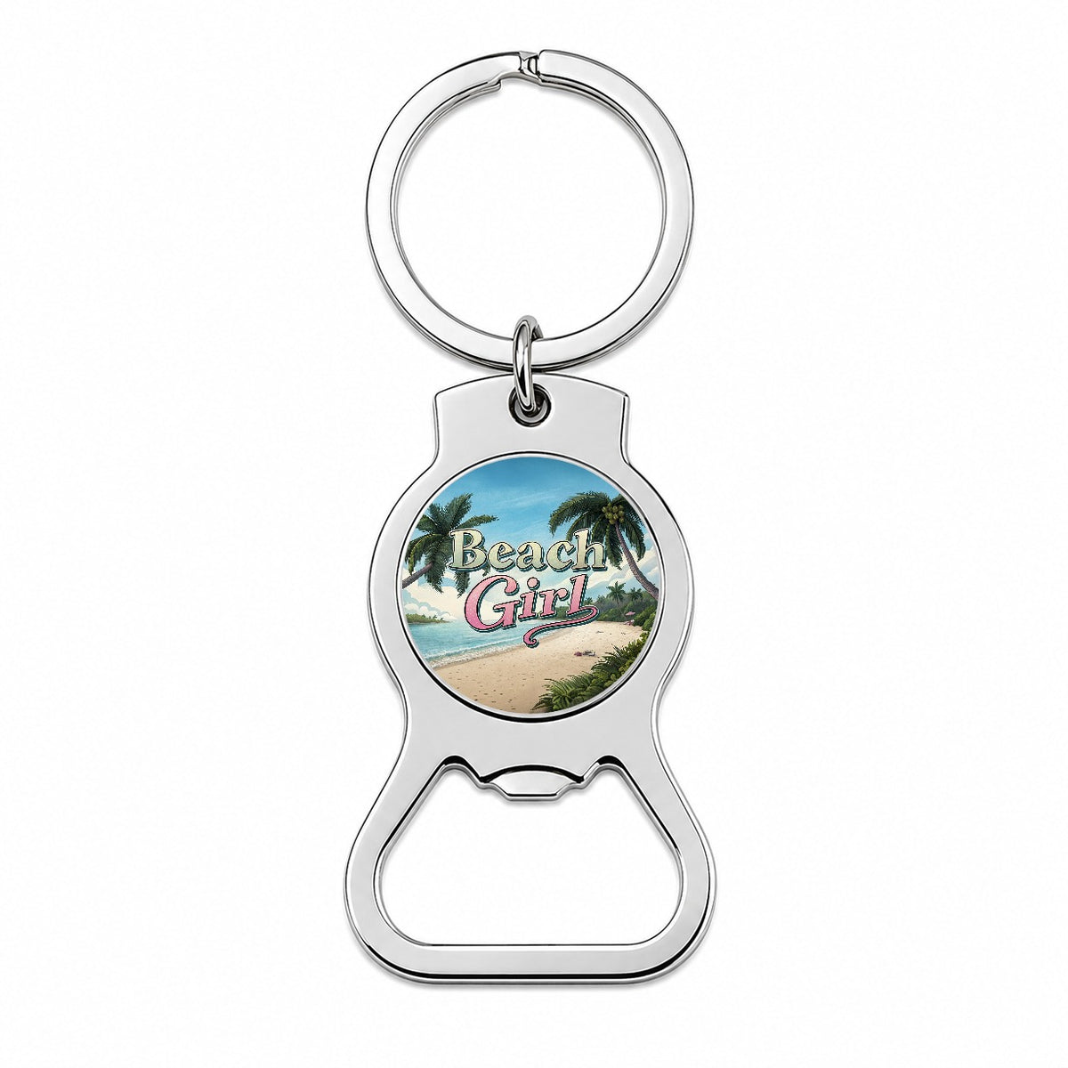 Beach Girl Tropical Beach Palm Trees Bottle Opener Keychain