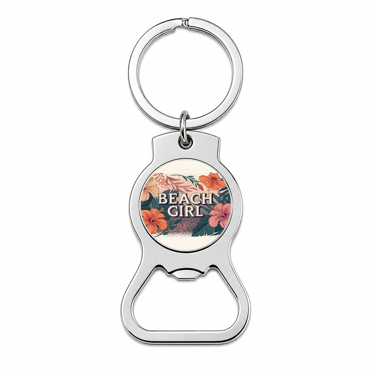 Beach Girl Tropical Hibiscus Flowers Bottle Opener Keychain