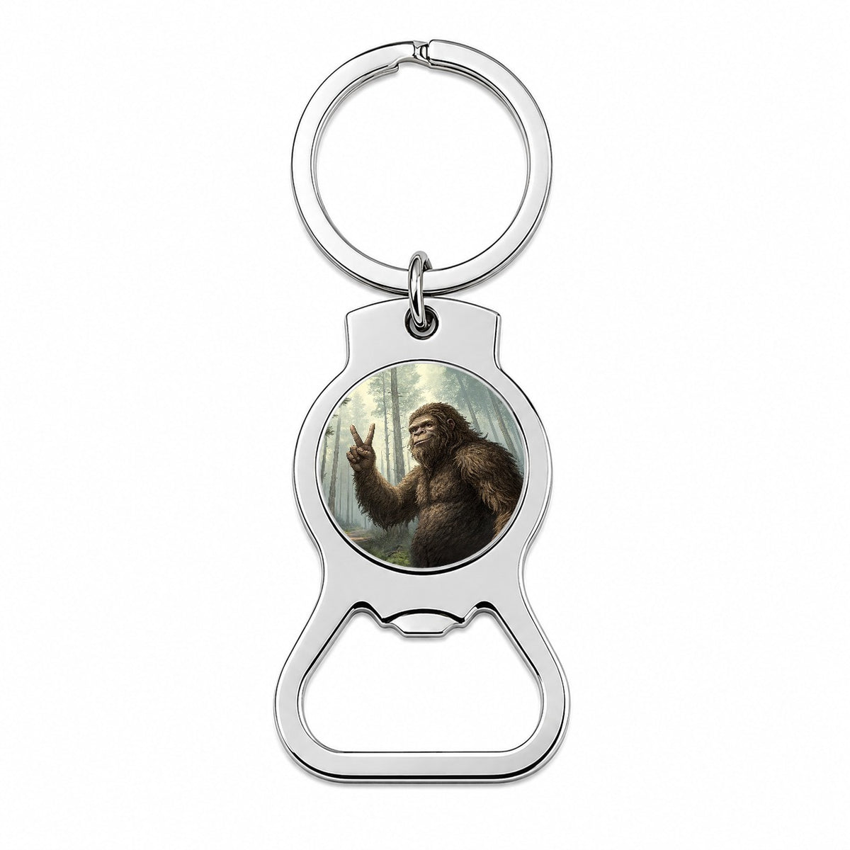 Big Foot Giving The Peace Sign Bottle Opener Keychain