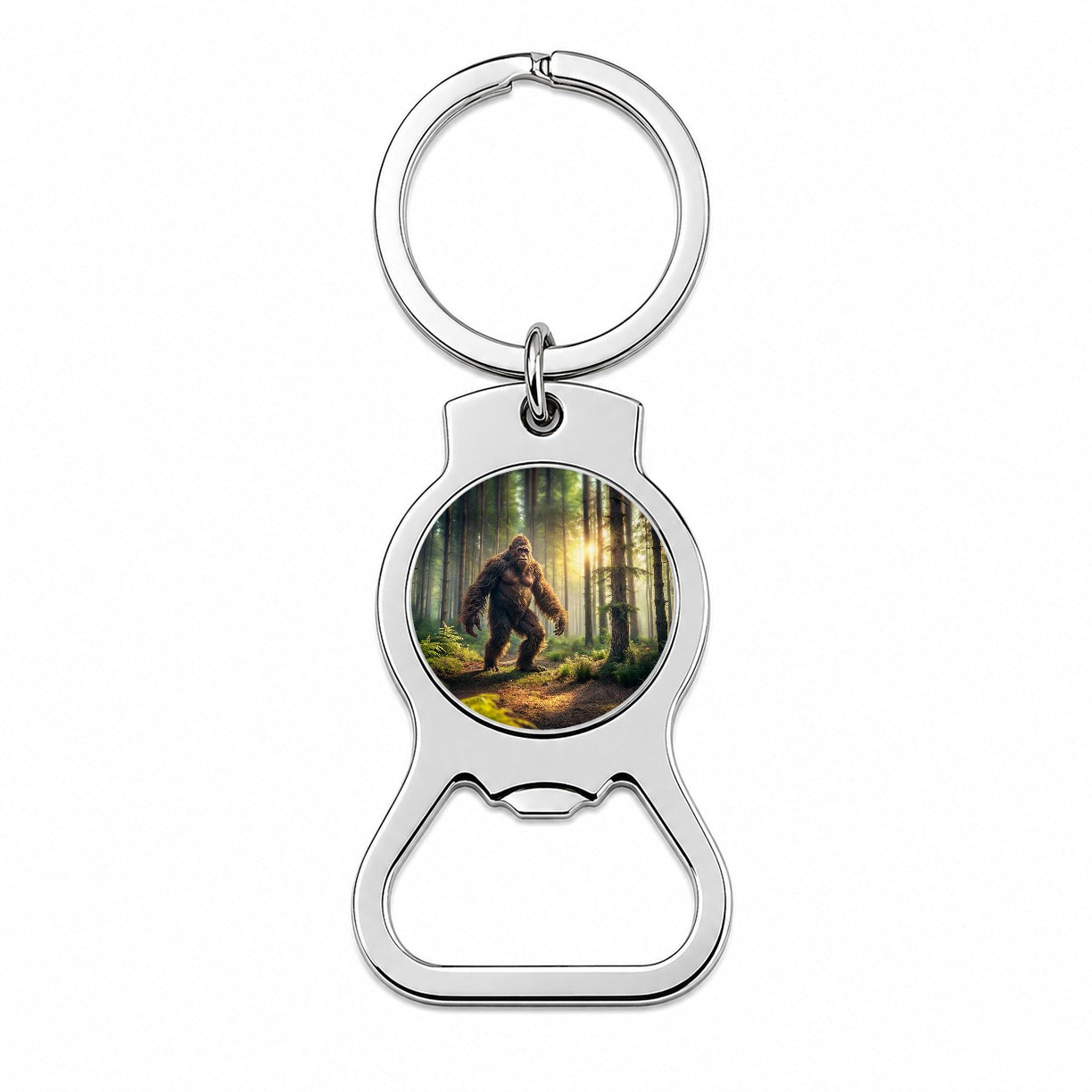 Big Foot Strolling Through The Forest Bottle Opener Keychain