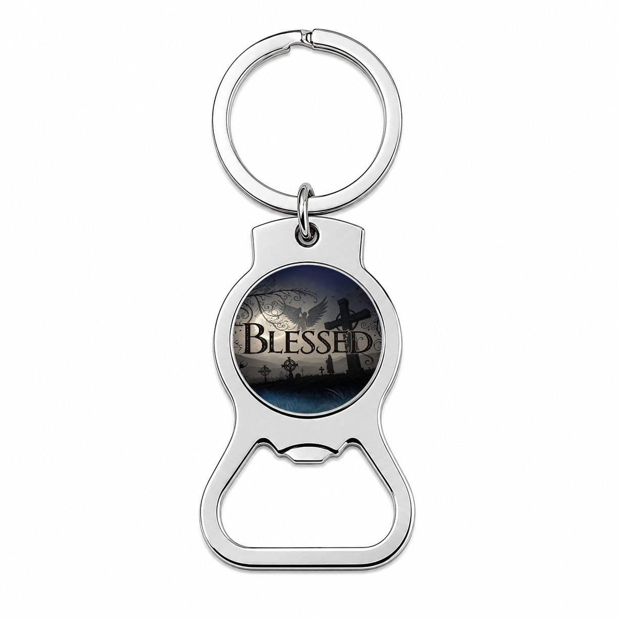 Blessed Angels Crosses Religious Bottle Opener Keychain