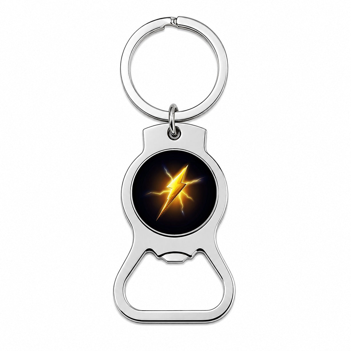 Cartoon Lightning Bolt On Black Bottle Opener Keychain