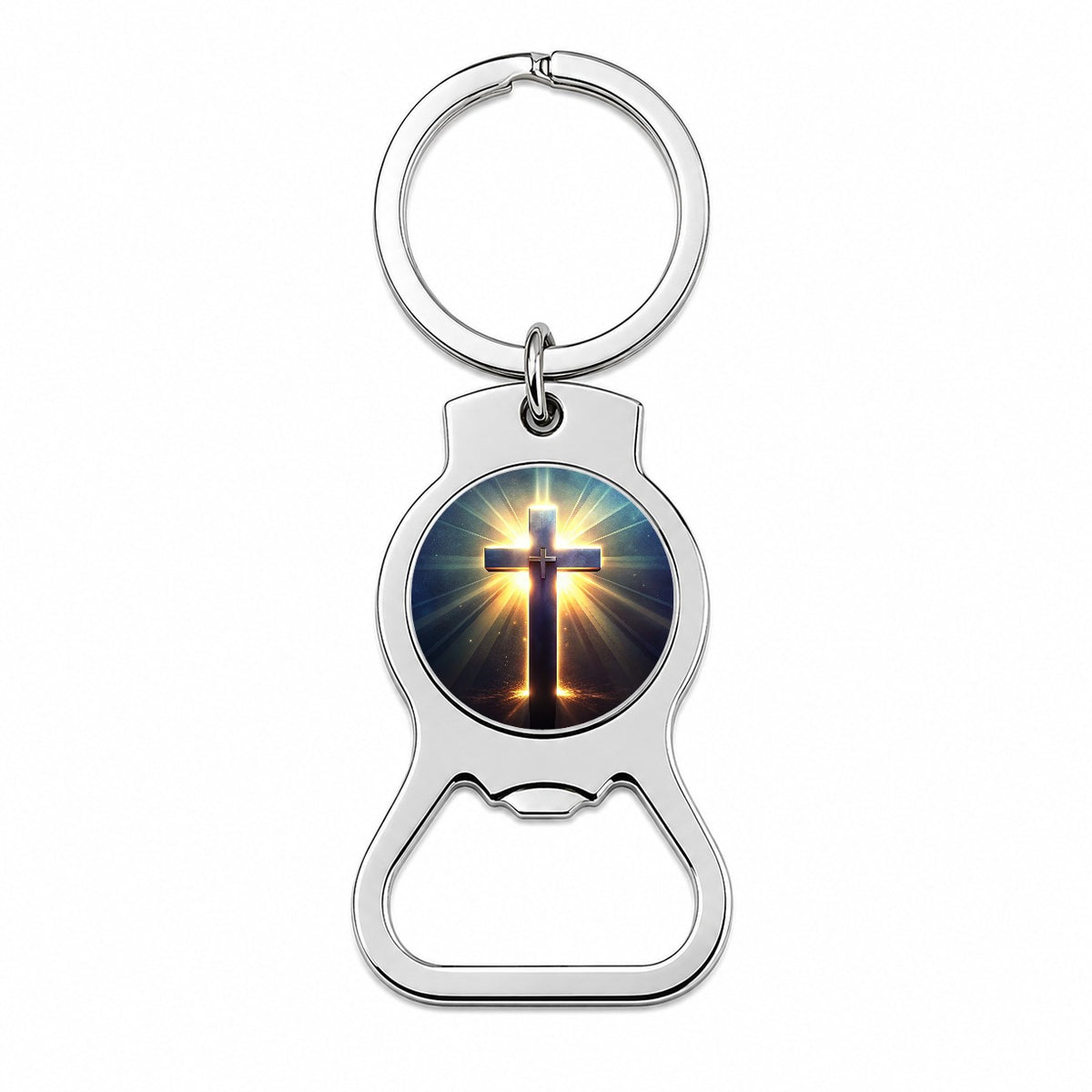 Glowing Religious Cross Bottle Opener Keychain