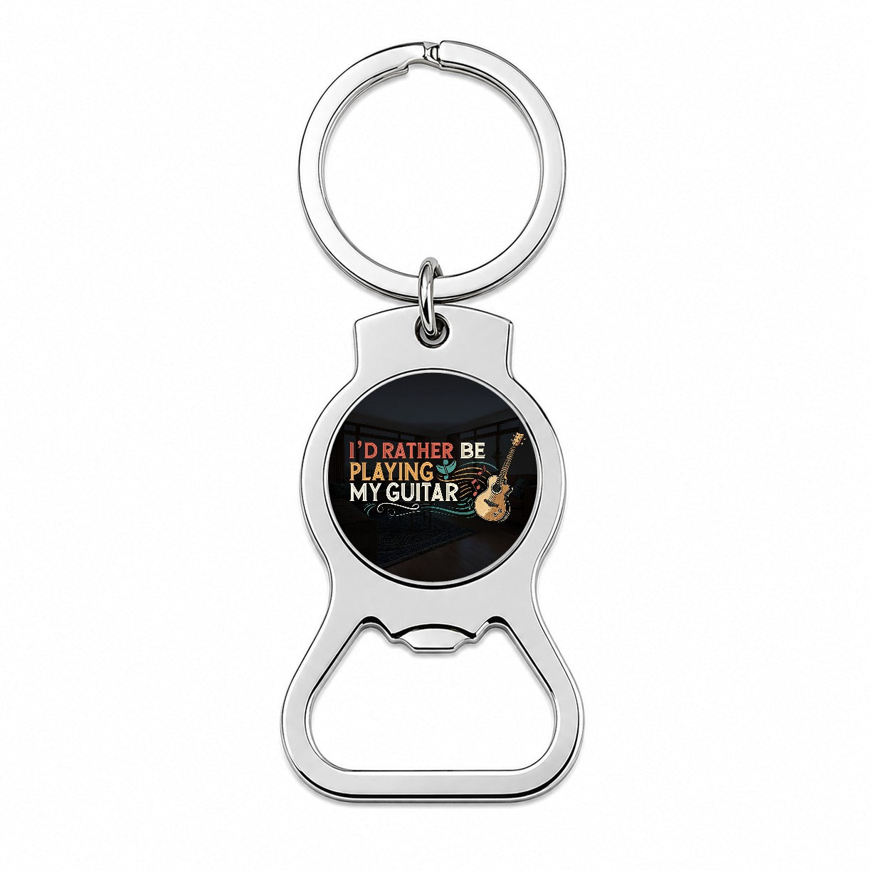 I'd Rather Be Playing My Guitar Acoustic Bottle Opener Keychain