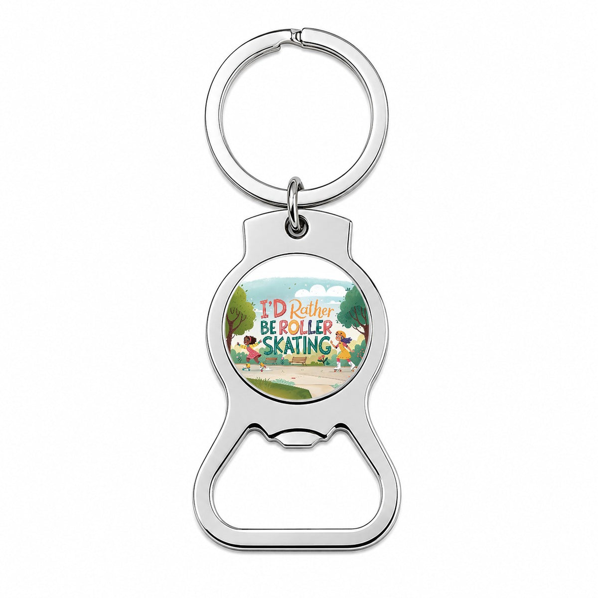 I'd Rather Be Roller Skating Cartoon Bottle Opener Keychain