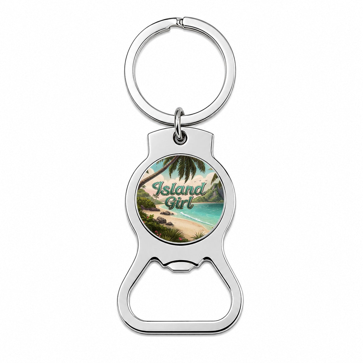 Island Girl Tropical Beach Palm Trees Bottle Opener Keychain