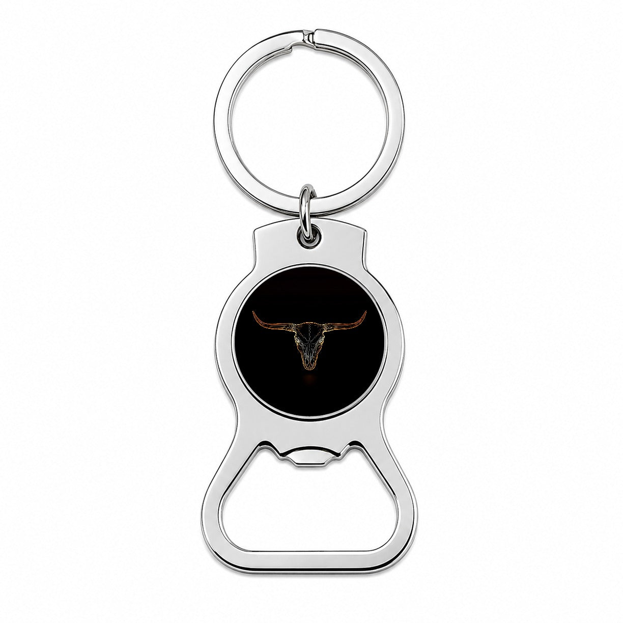 Longhorn Cattle Skull Outline Bottle Opener Keychain