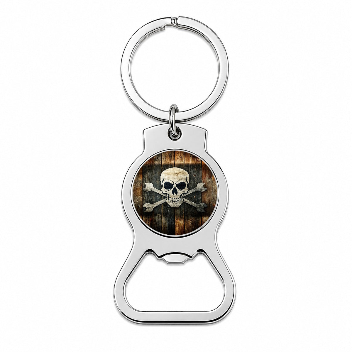 Pirate Skull And Crossbones Jolly Roger Rustic Planks Bottle Opener Keychain