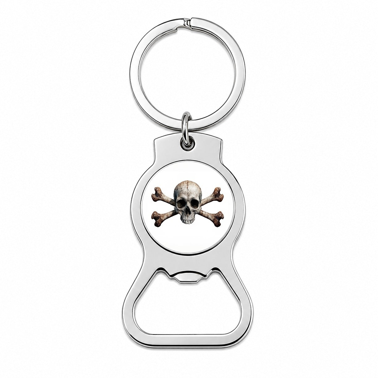 Pirate Skull And Crossbones on White Bottle Opener Keychain