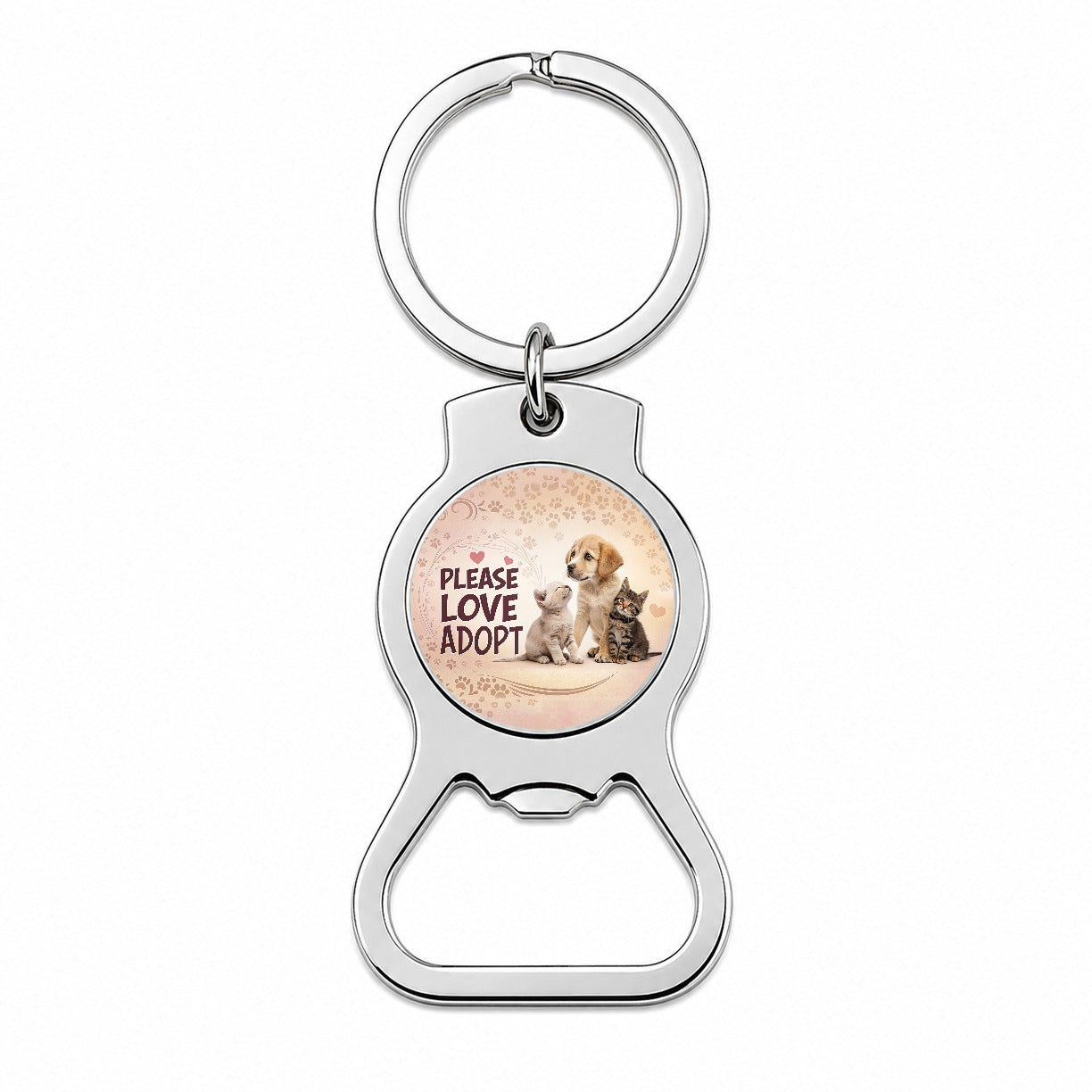 Please Love Adopt Animal Pet Rescue Adoption Bottle Opener Keychain