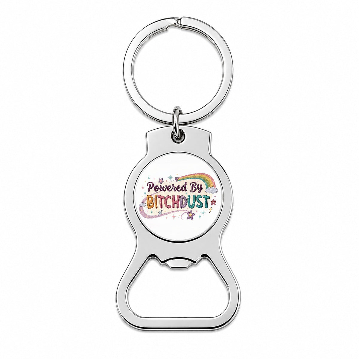 Powered By Bitchdust Sparkly Stars Rainbow Bottle Opener Keychain