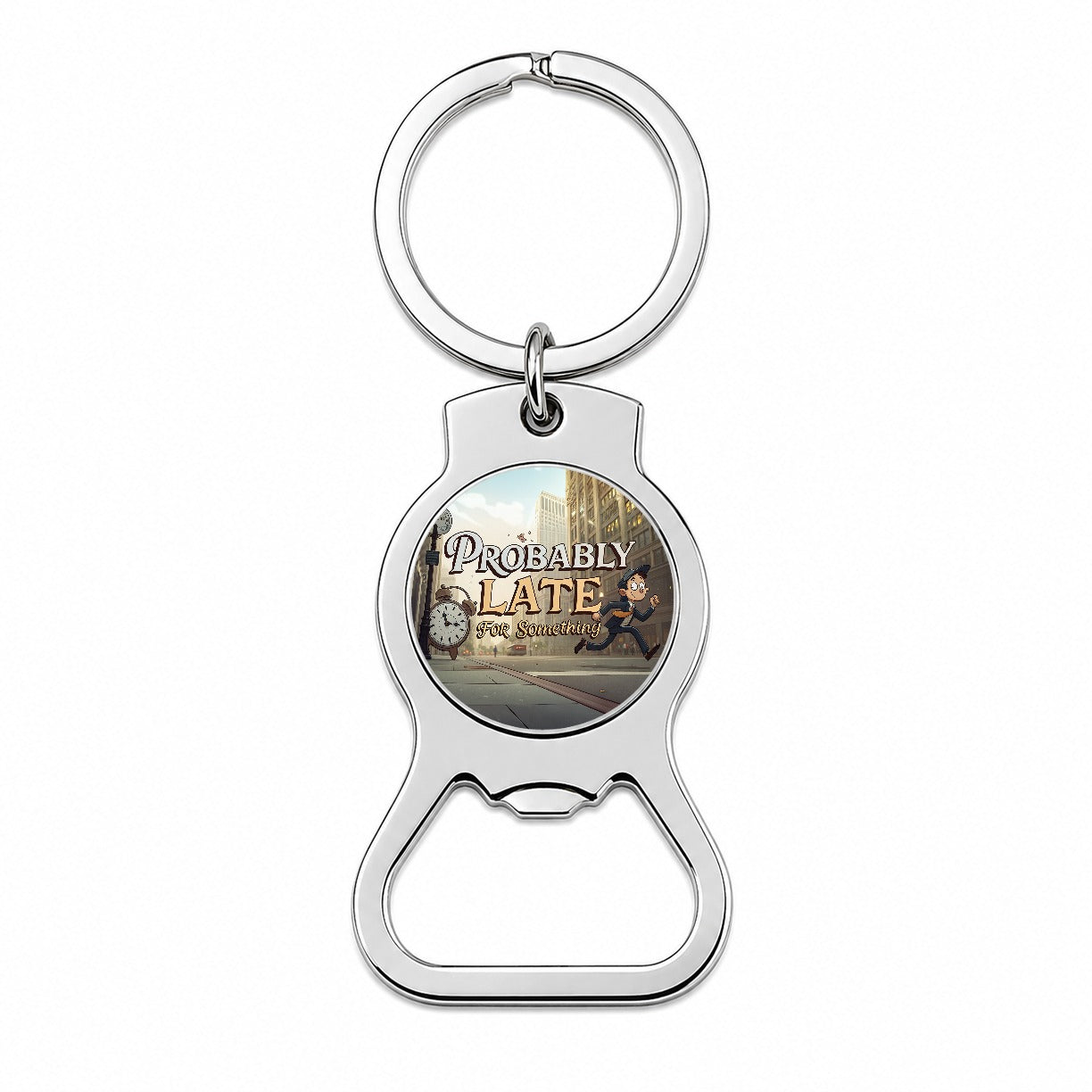 Probably Late For Something Funny Bottle Opener Keychain
