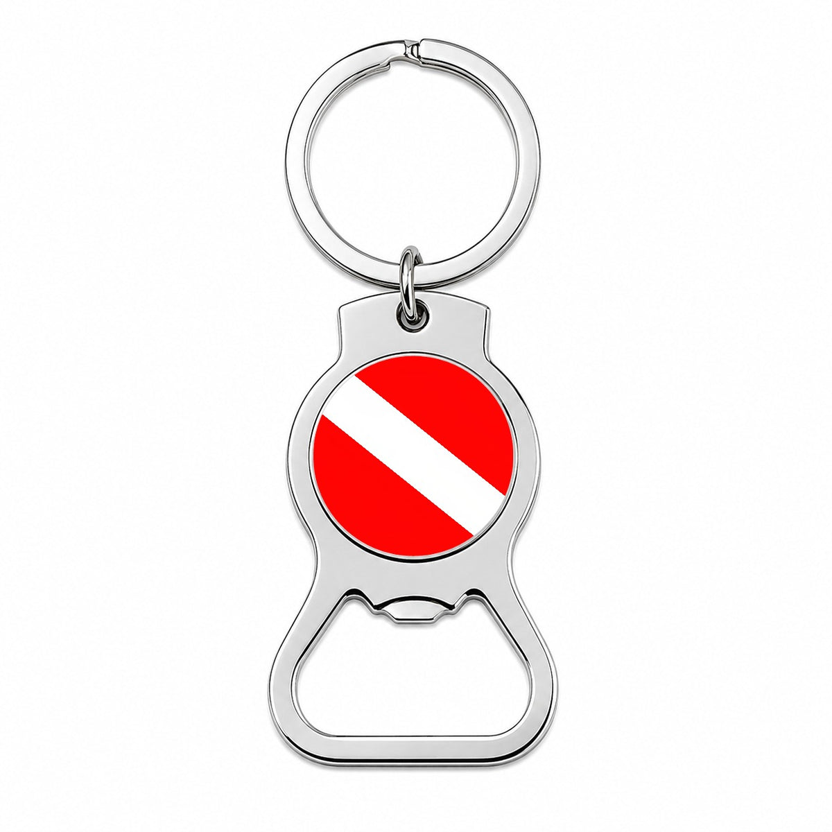 Scuba Diving Flag Red White Diver Down Bottle Opener Keychain