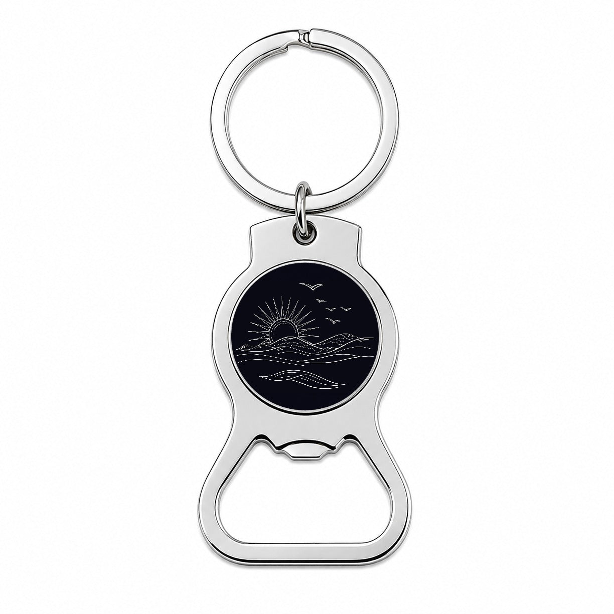 Sunrise And Ocean Wave Outline Illustration Bottle Opener Keychain