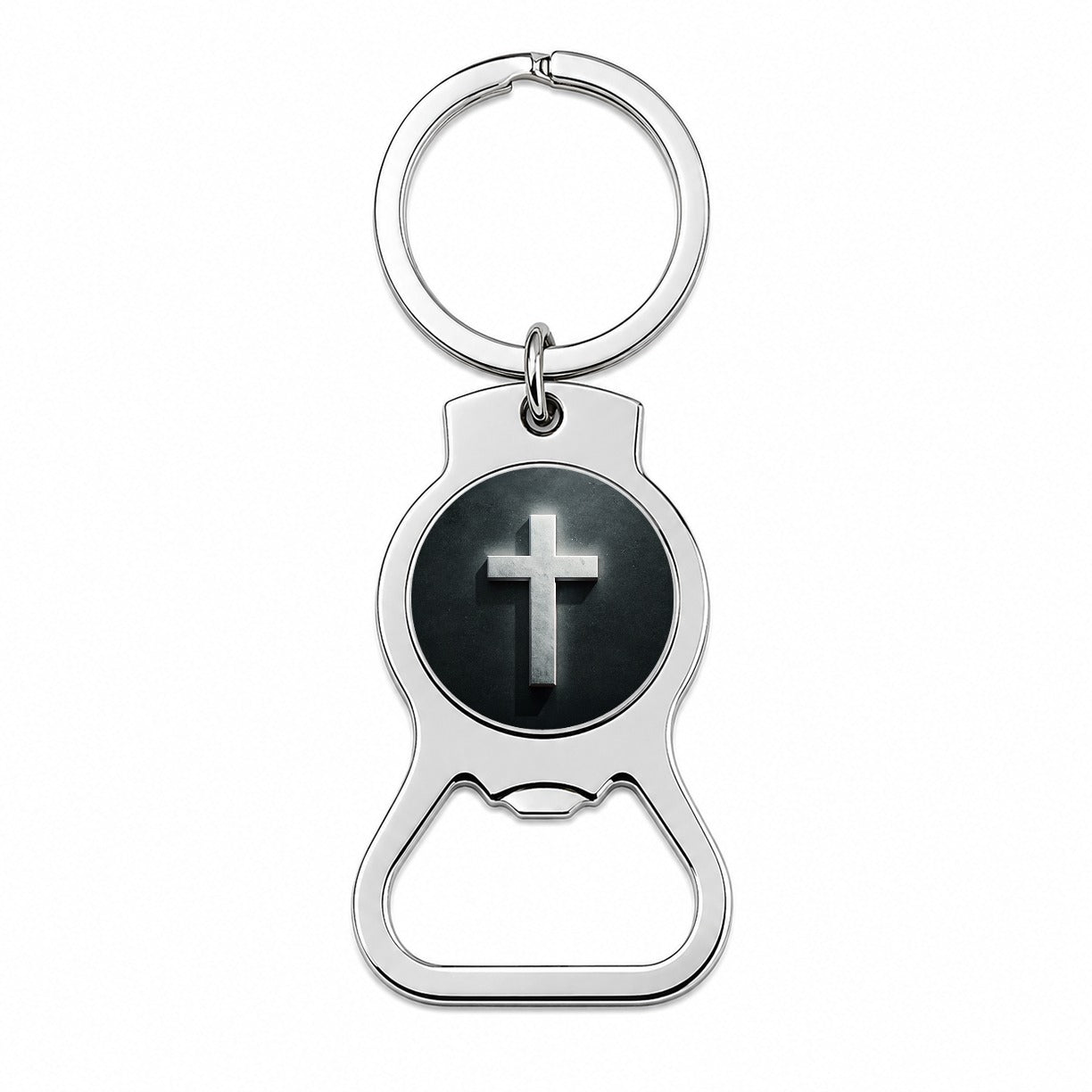 White Cross On Dark Background Religious Bottle Opener Keychain