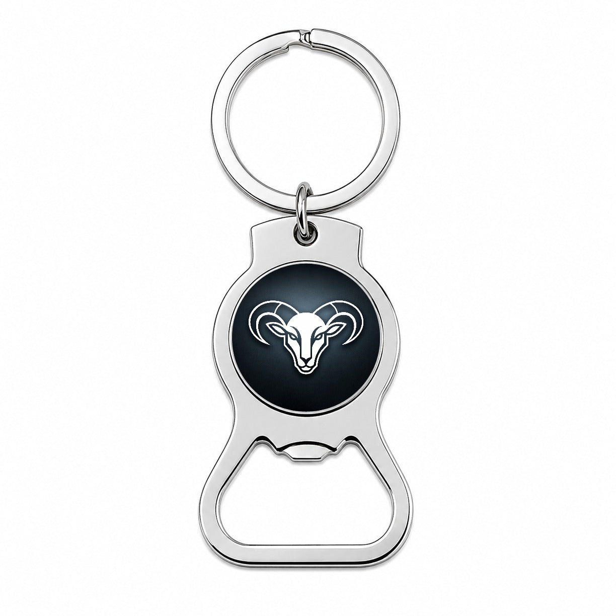 White Ram Head Illustration Outline Bottle Opener Keychain