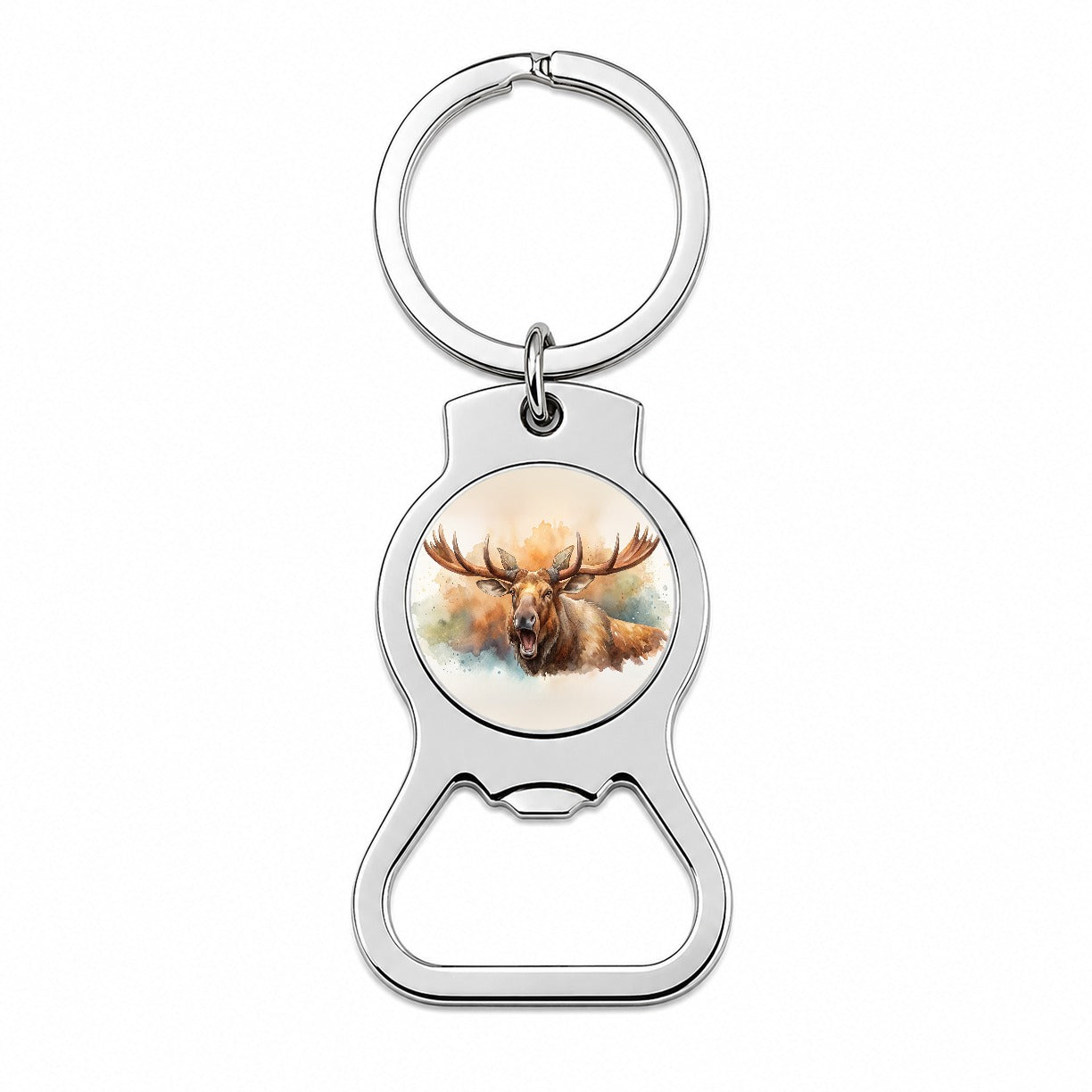Angry Moose Watercolor Bottle Opener Keychain