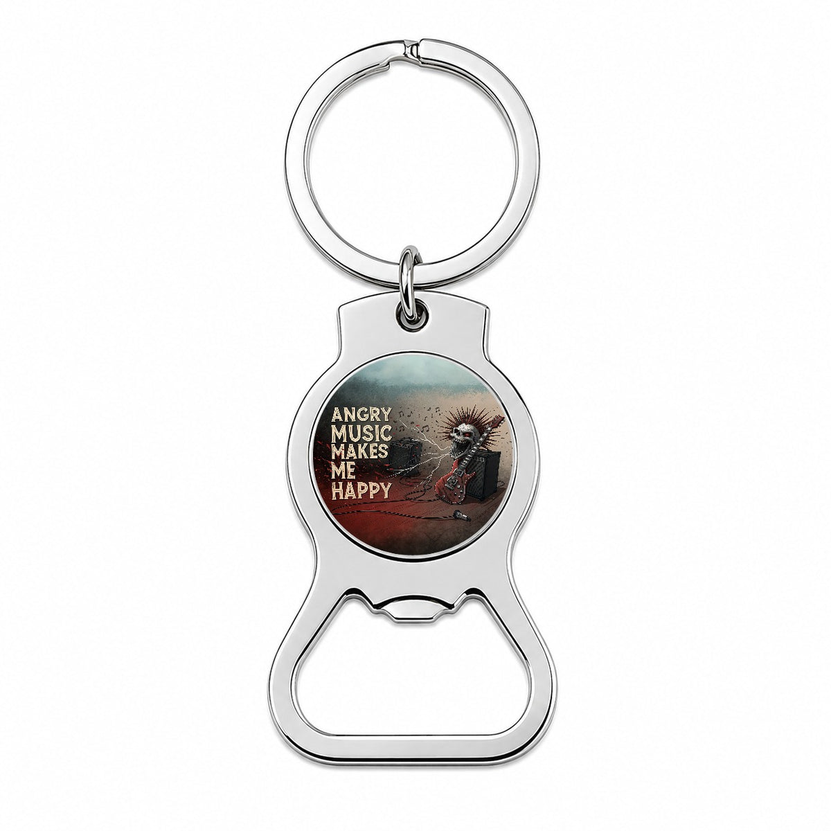 Angry Music Makes Me Happy Heavy Metal Rock and Roll Bottle Opener Keychain
