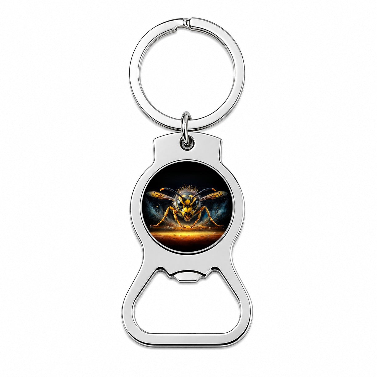 Angry Yellowjacket Watercolor Bottle Opener Keychain
