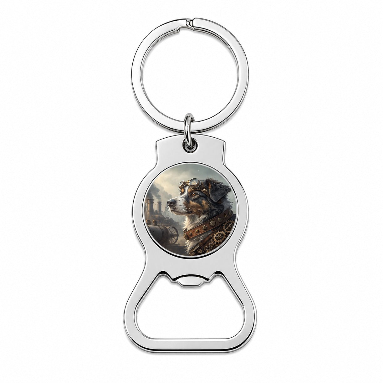 Australian Shepherd Dog Steampunk Bottle Opener Keychain