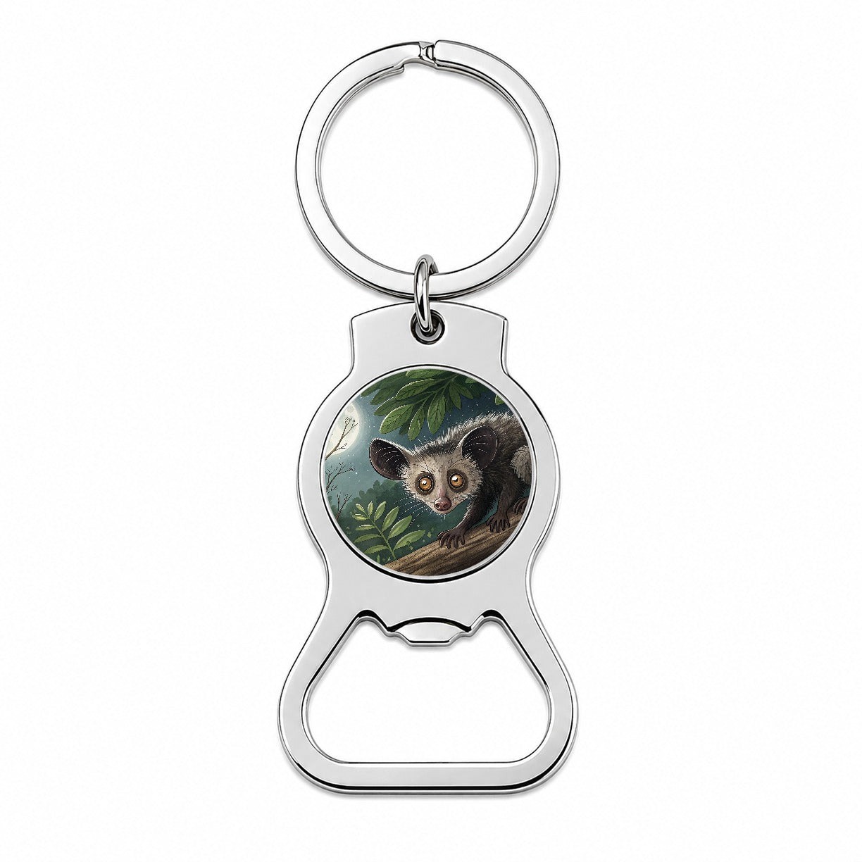 Aye Aye Long Fingered Lemur Illustration Bottle Opener Keychain