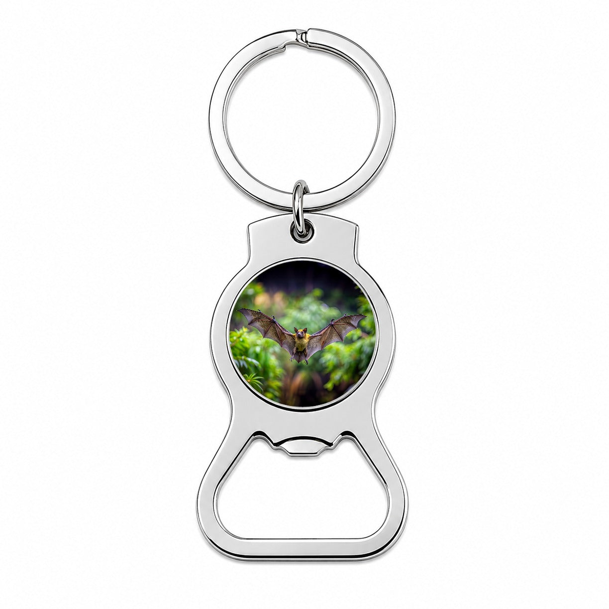 Bat Flying Photo Bottle Opener Keychain