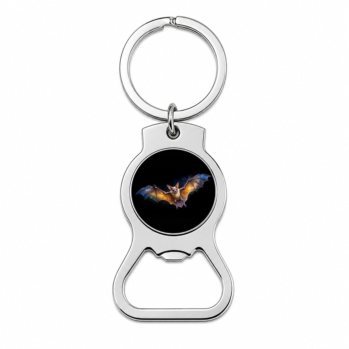 Bat Flying Watercolor Black Background Bottle Opener Keychain