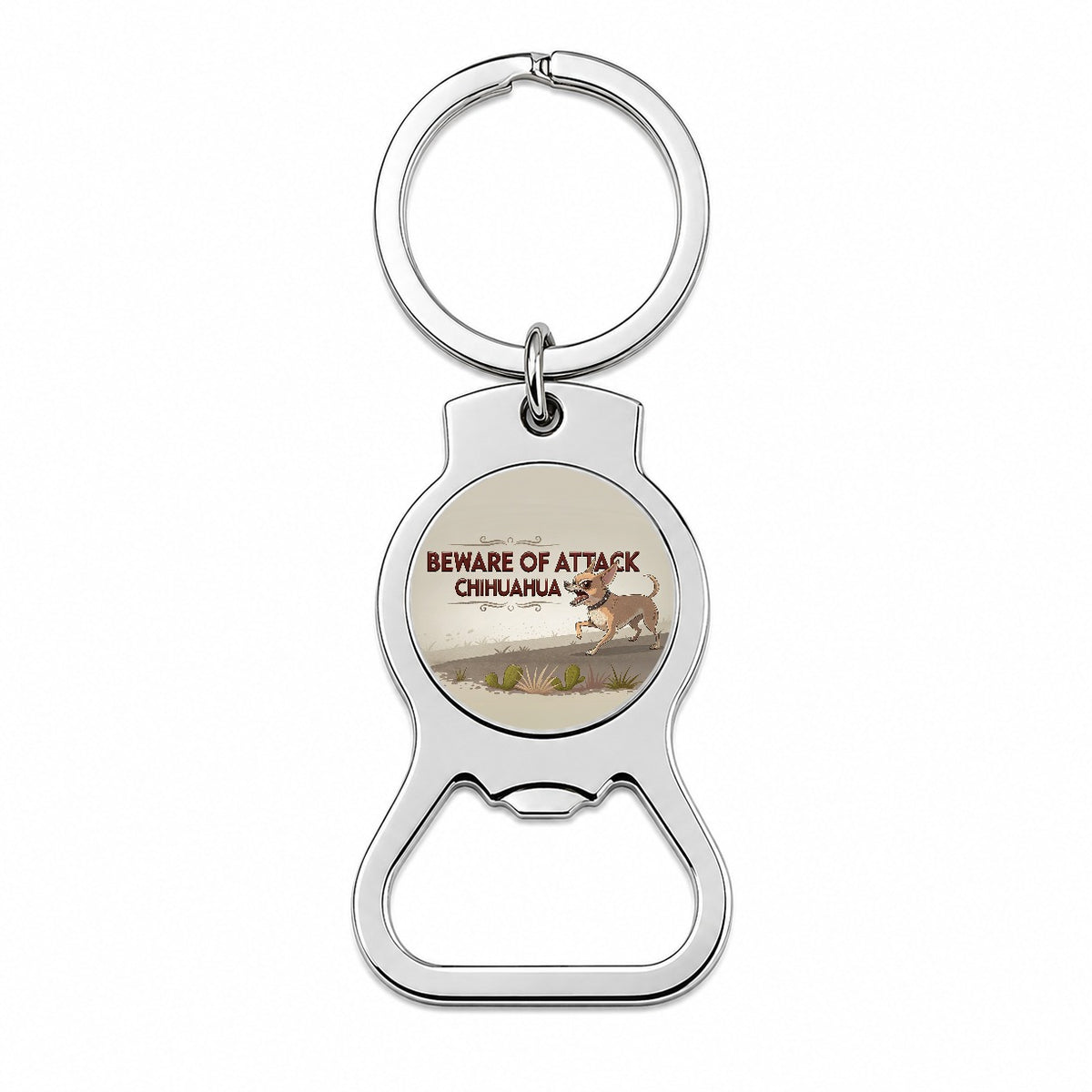 Beware Of Attack Chihuahua Dog Funny Bottle Opener Keychain