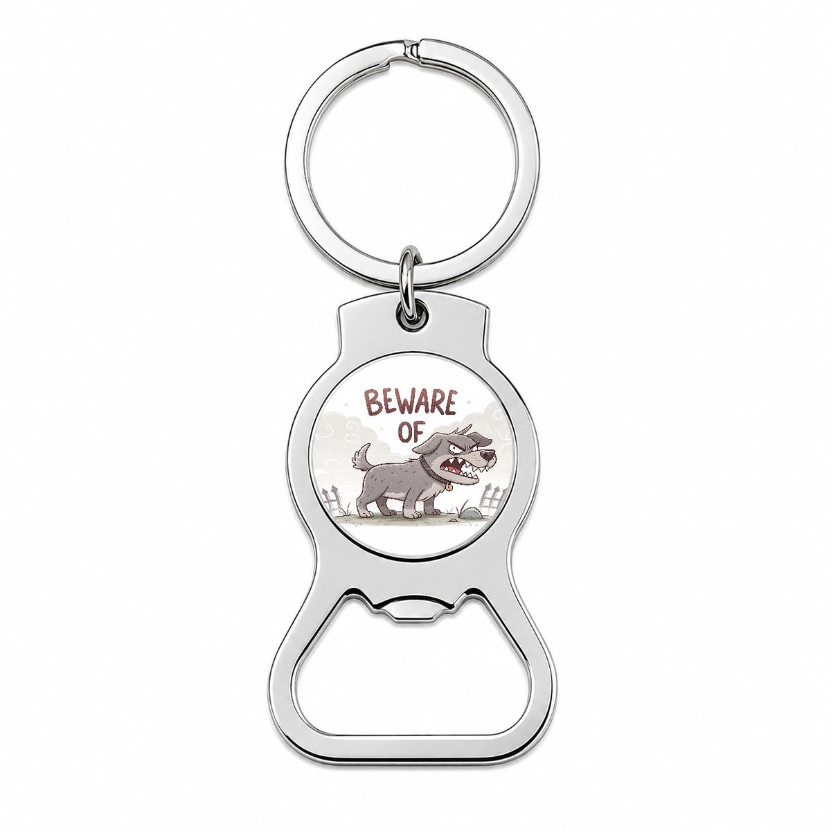 Beware Of Dog Funny Cartoon Bottle Opener Keychain