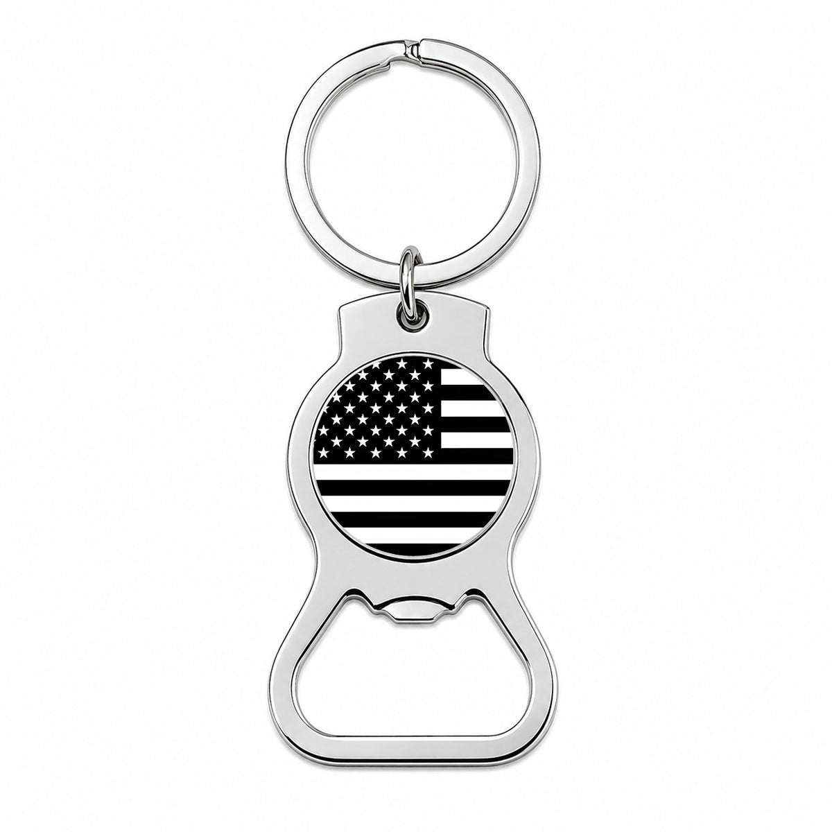 Black and White United States US American Flag Bottle Opener Keychain