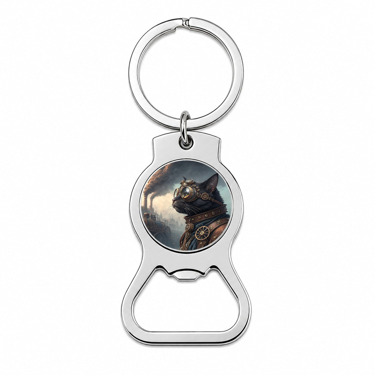 Black Cat Steampunk Bottle Opener Keychain
