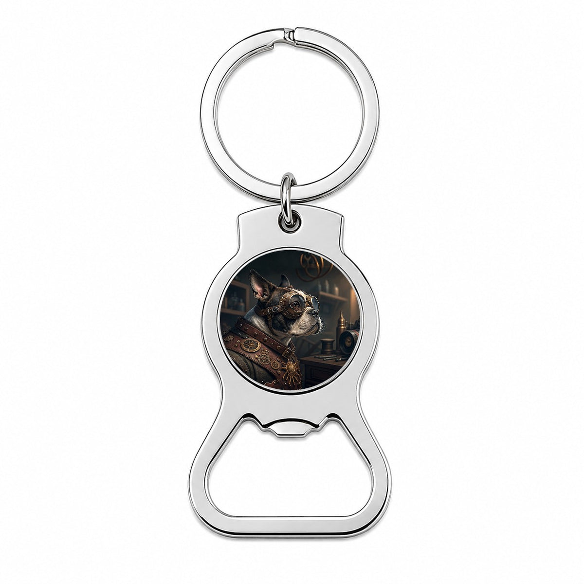 Boston Terrier Dog Steampunk Bottle Opener Keychain
