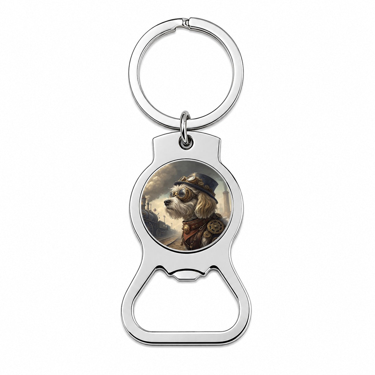 Cavachon Dog Steampunk Bottle Opener Keychain