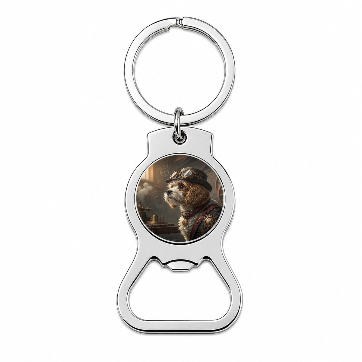 Cavapoo Dog Steampunk Bottle Opener Keychain