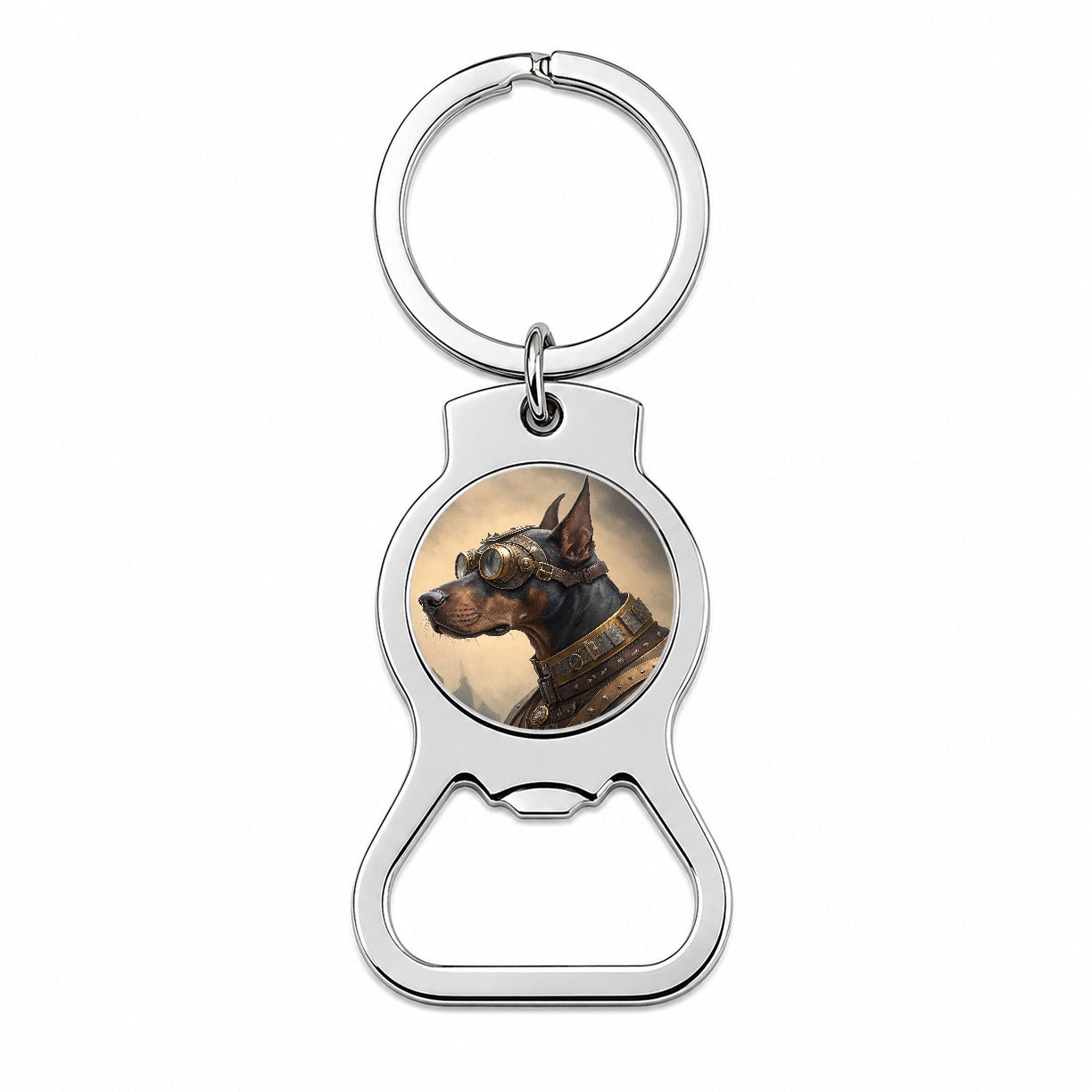 Doberman Pinscher Dog Steampunk Bottle Opener Keychain