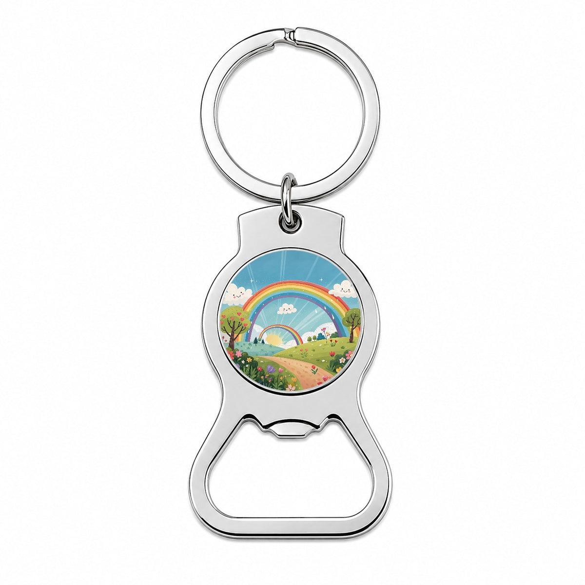 Double Rainbow Cartoon Illustration Bottle Opener Keychain