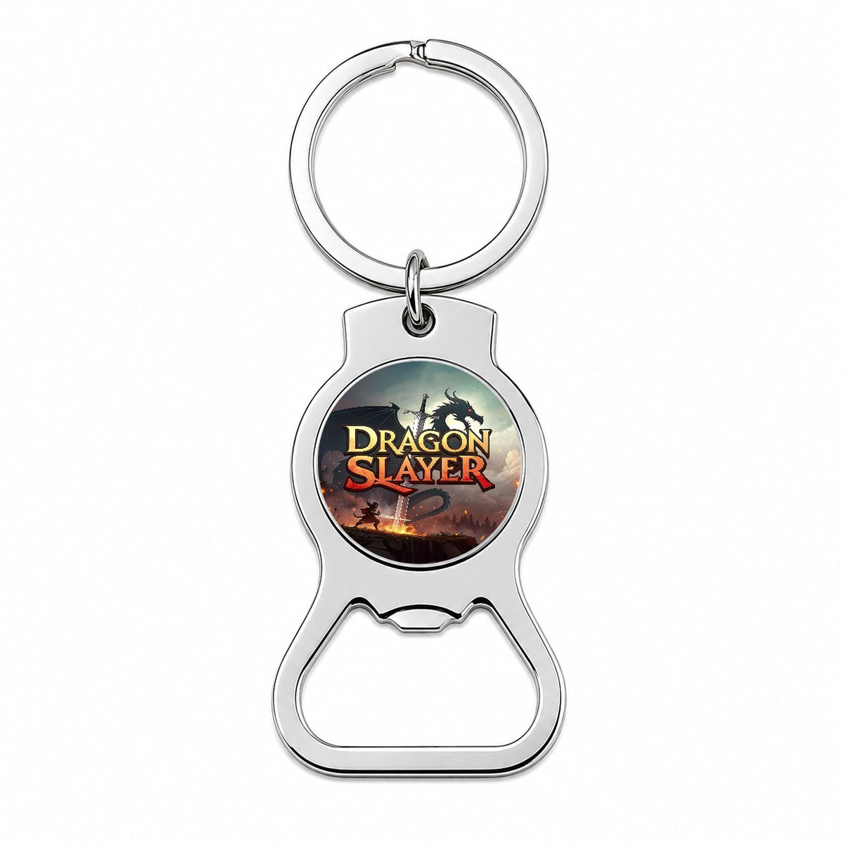 Fantasy Knight Dragon Slayer Illustration Bottle Opener Keychain