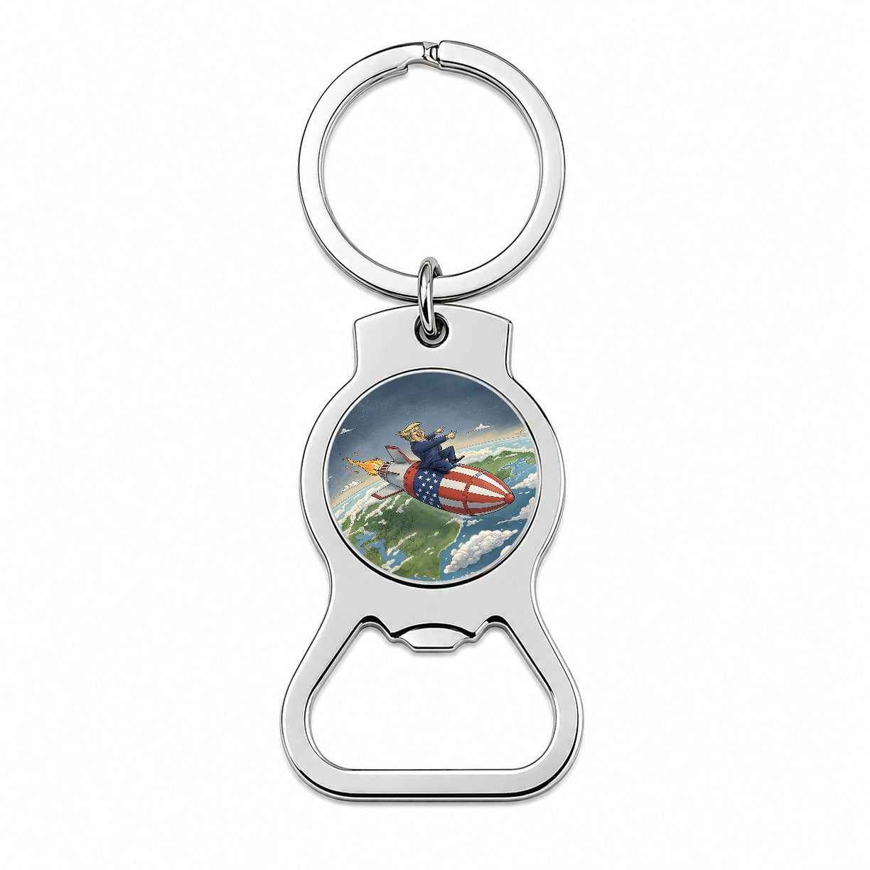 Funny Donald Trump Riding American Flag Missile Bottle Opener Keychain