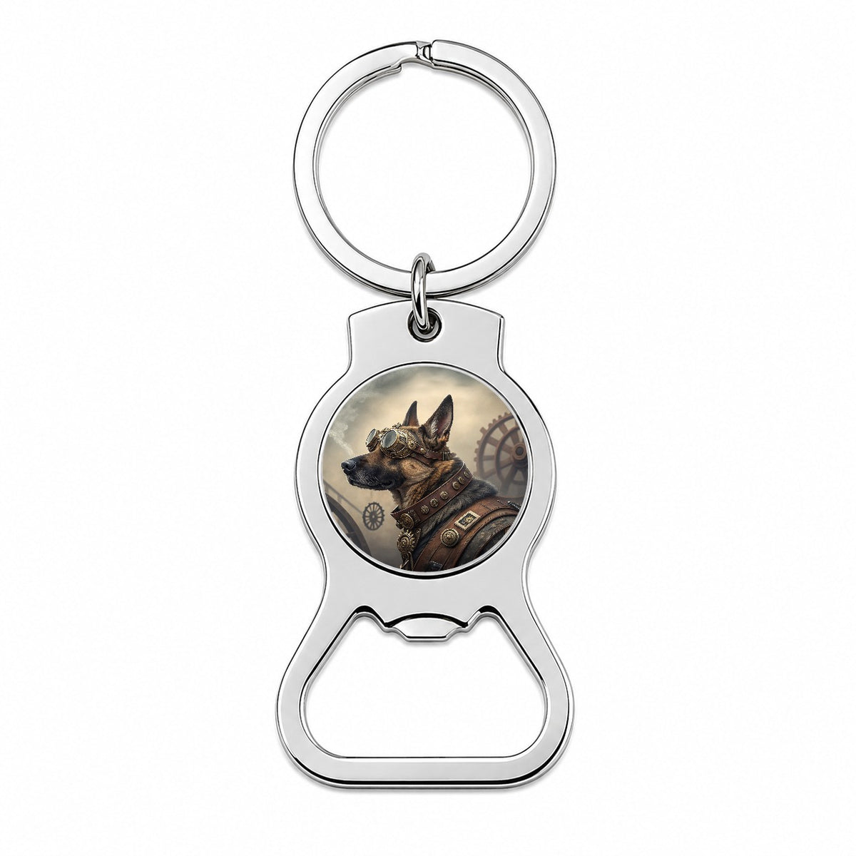 German Shepherd Dog Steampunk Bottle Opener Keychain