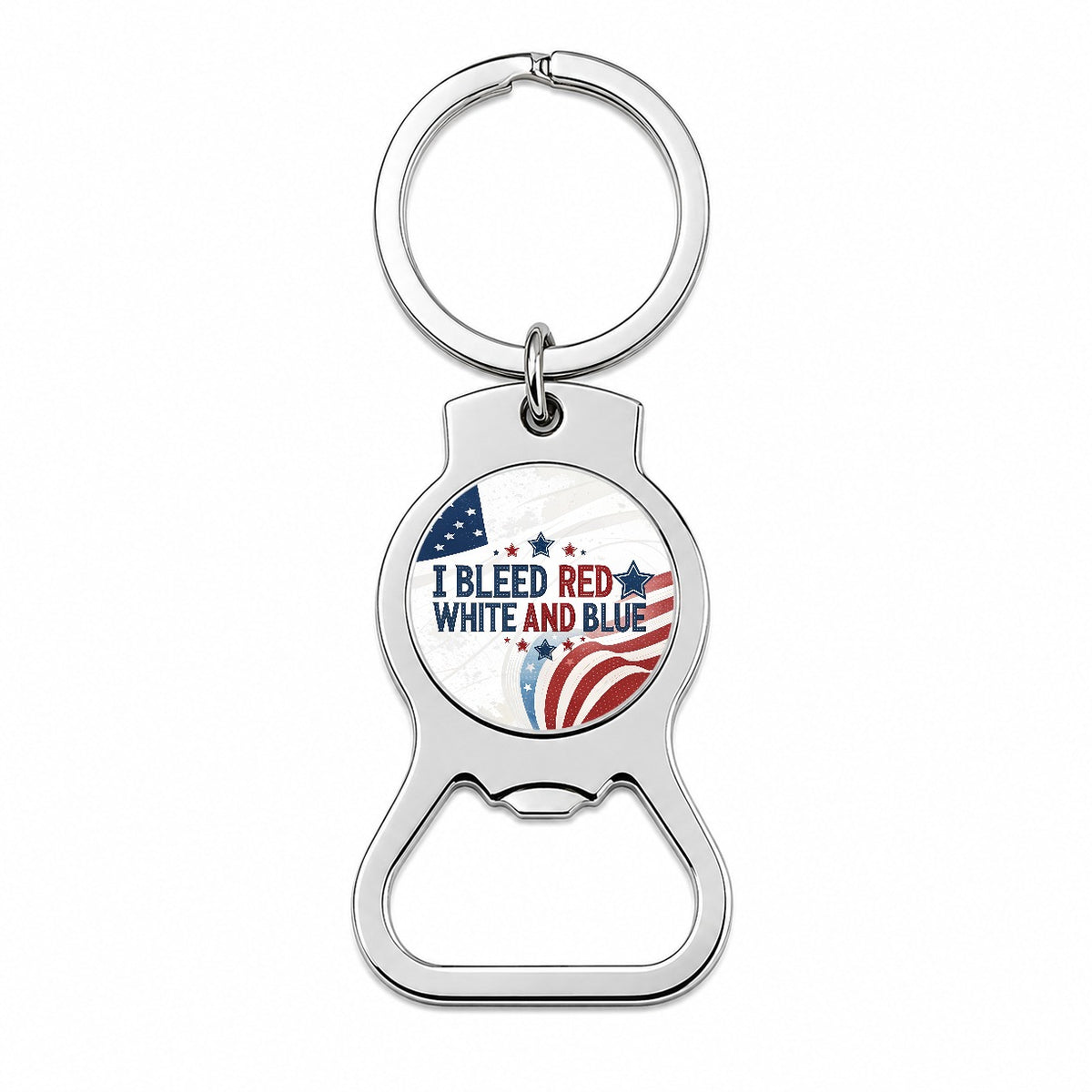I Bleed Red White And Blue Patriotic American Bottle Opener Keychain