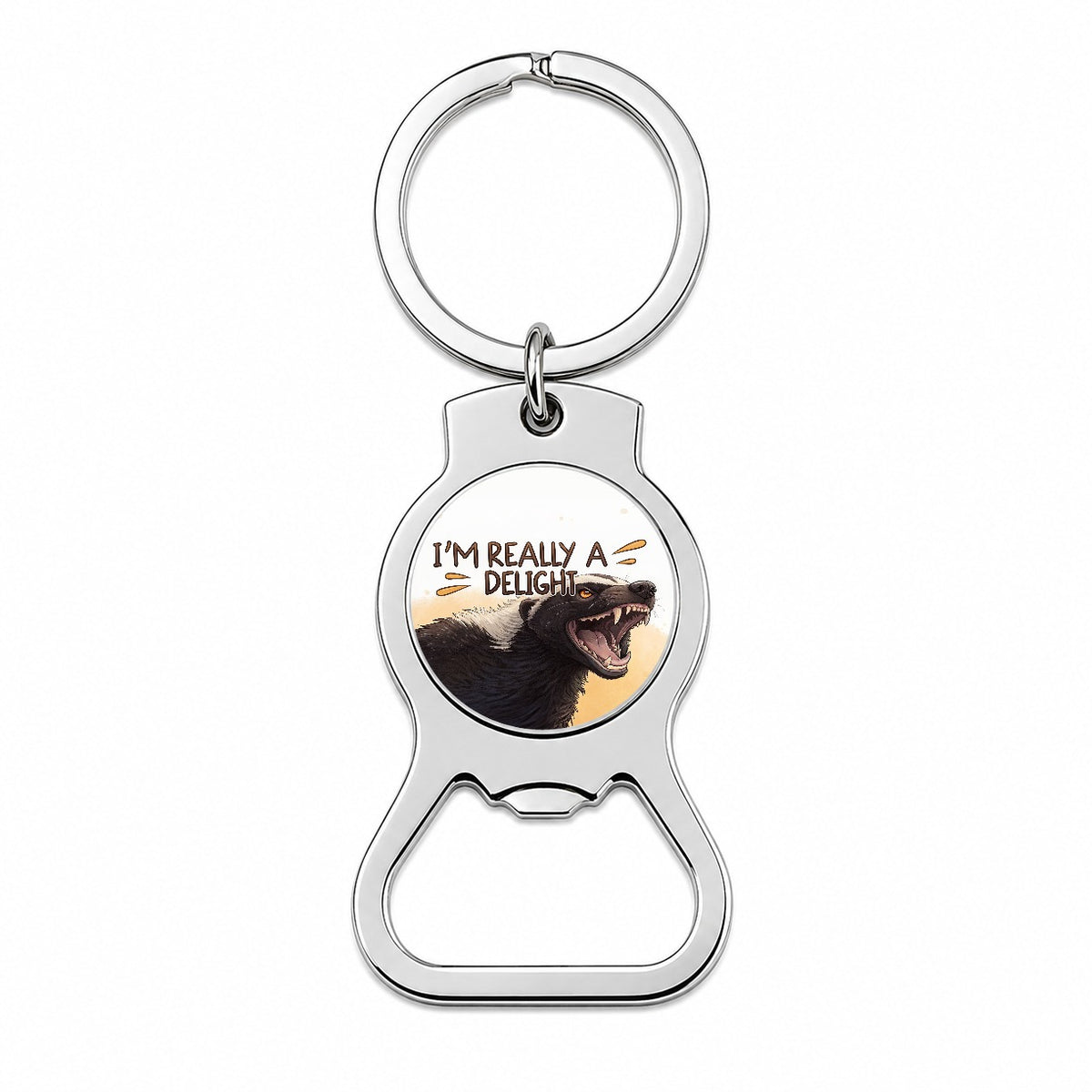 I'm Really a Delight Funny Angry Honey Badger Bottle Opener Keychain