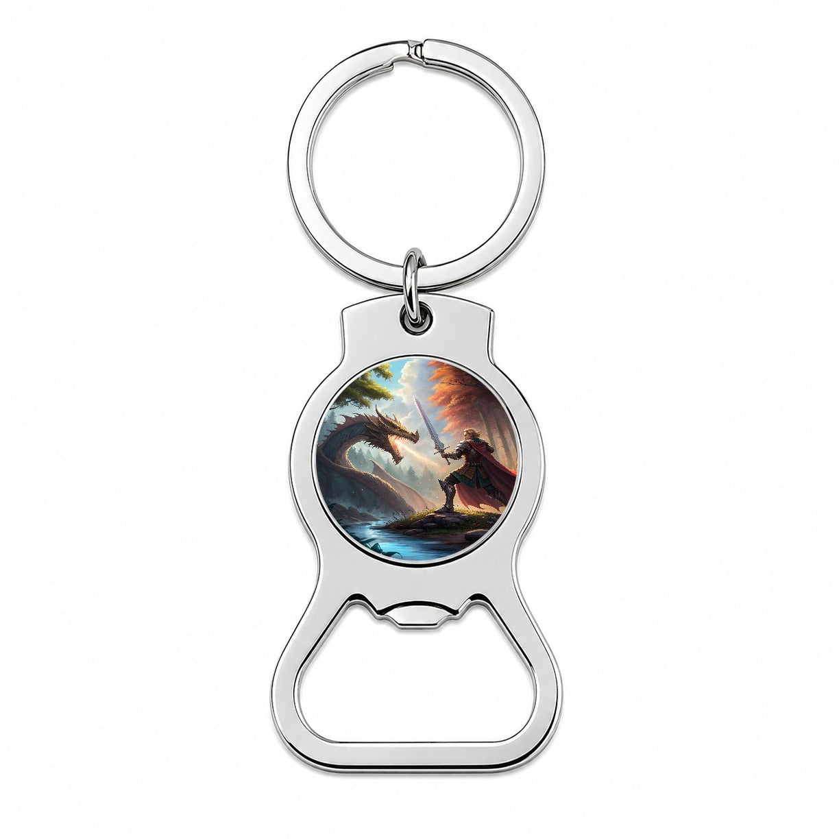Knight Dragon Slayer Illustration Bottle Opener Keychain