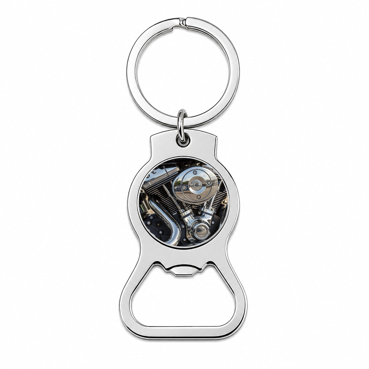 Motorcycle Chrome Engine Close-up Bottle Opener Keychain
